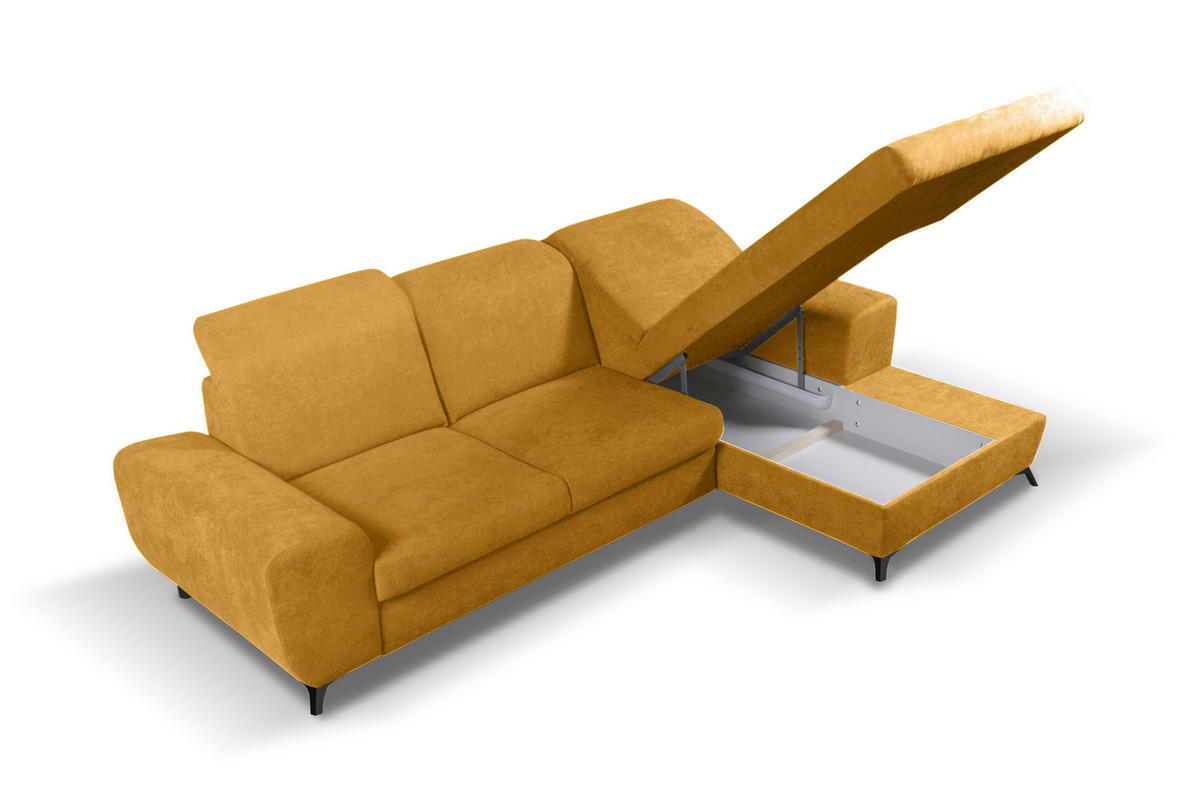 ECKSOFA LUCE R-S Gelb Plüsch-Stoff mit Schlaffunktion - Gelb, Holz (279/172cm) - MASSENO