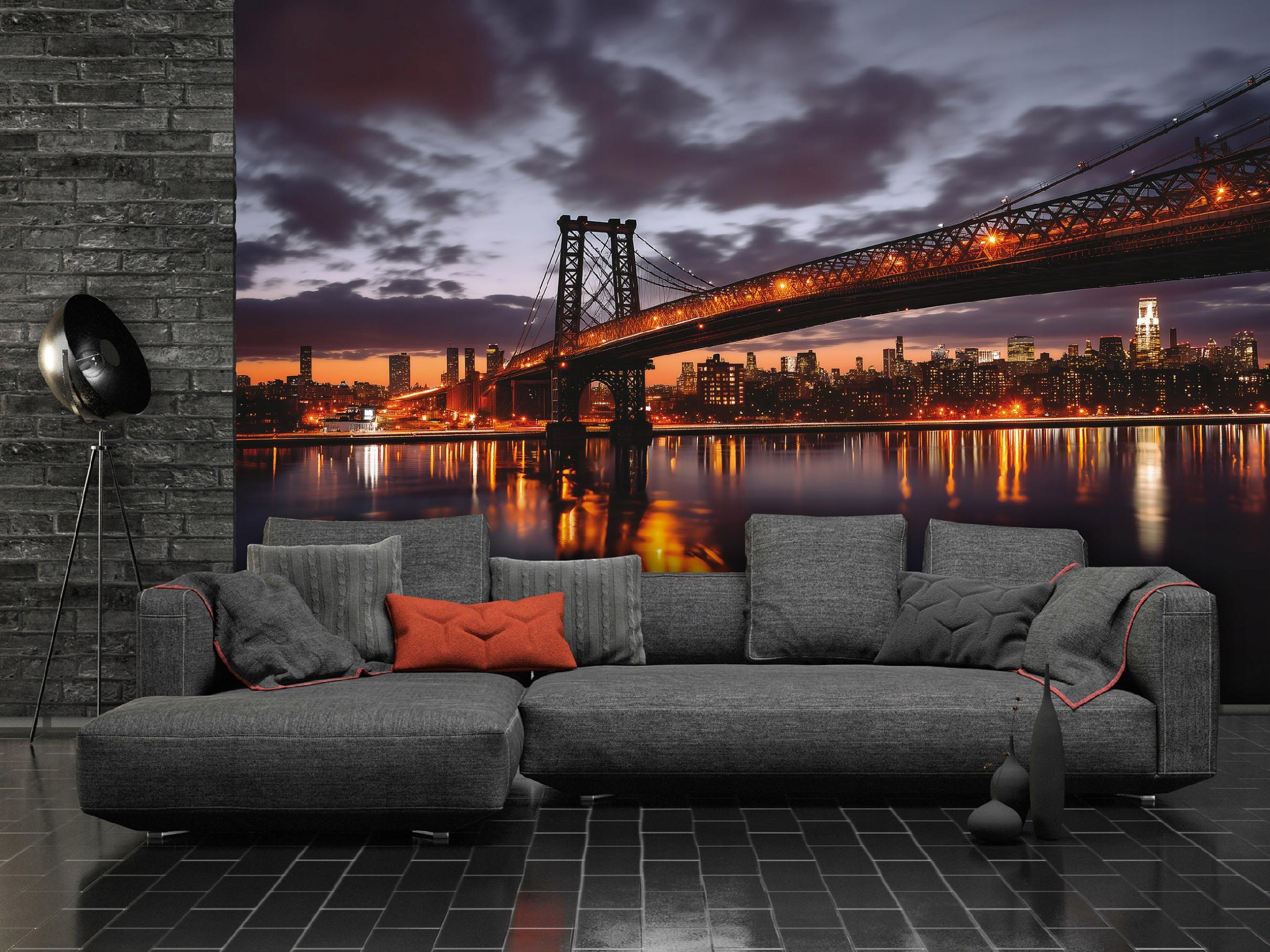 FOTOTAPETE Brücke Stadt Blau 300x210 cm - Multicolor, Papier (300/210cm) - Wallarena