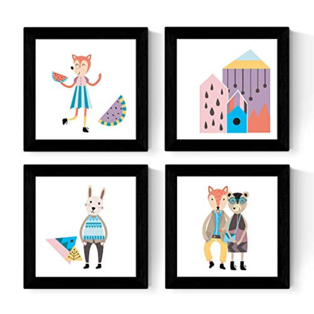 POSTER Set mit 4 skandinavischen modernen Tieren in der Stadt 20x20cm Rahmenlos - Klar, Papier (20/3cm) - Nacnic