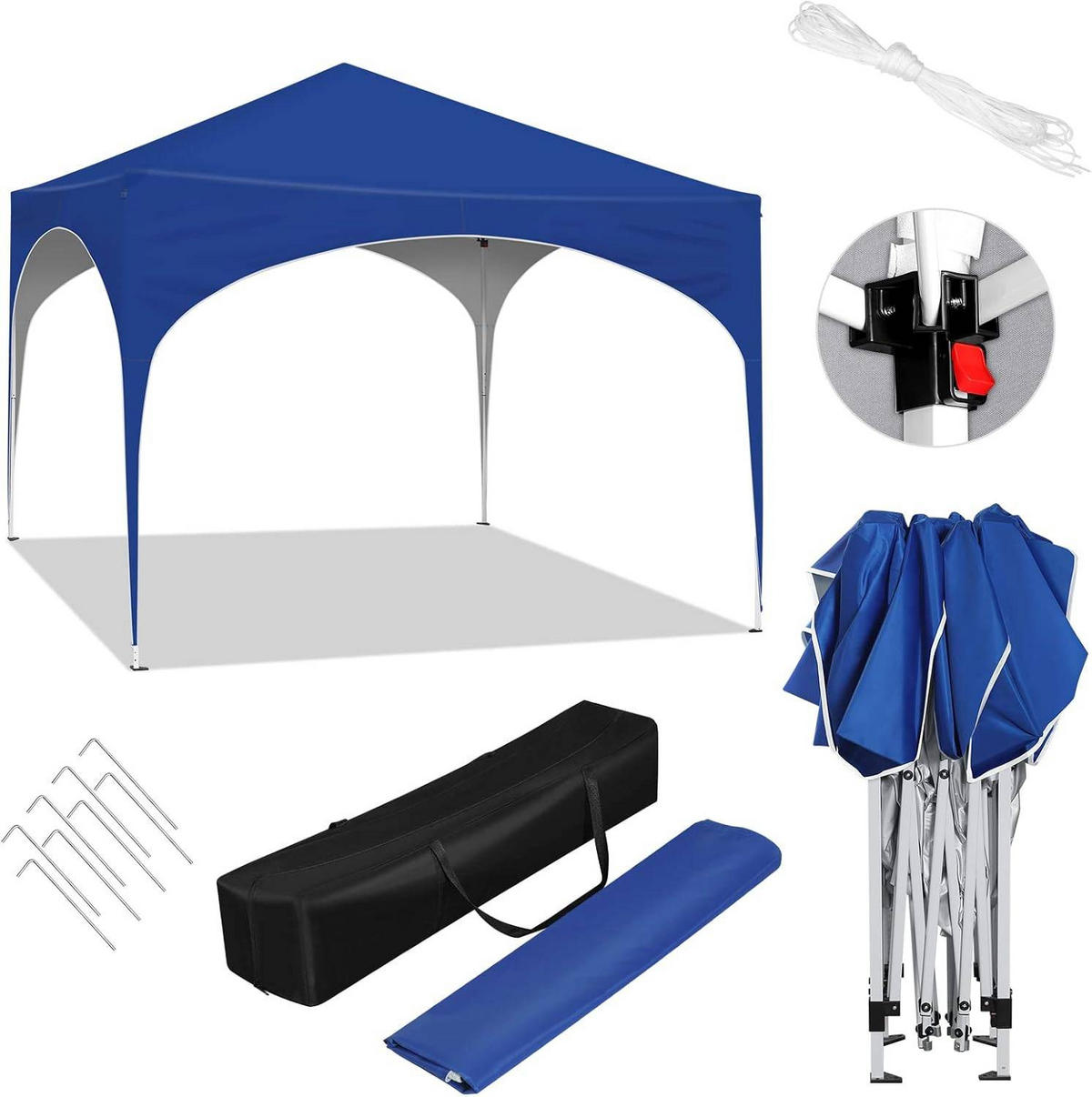 PAVILLON, Faltpavillon 3x3 m, mit 4 Seitenwänden, Grau - Blau, Metall (300/260/300cm) - Woltu