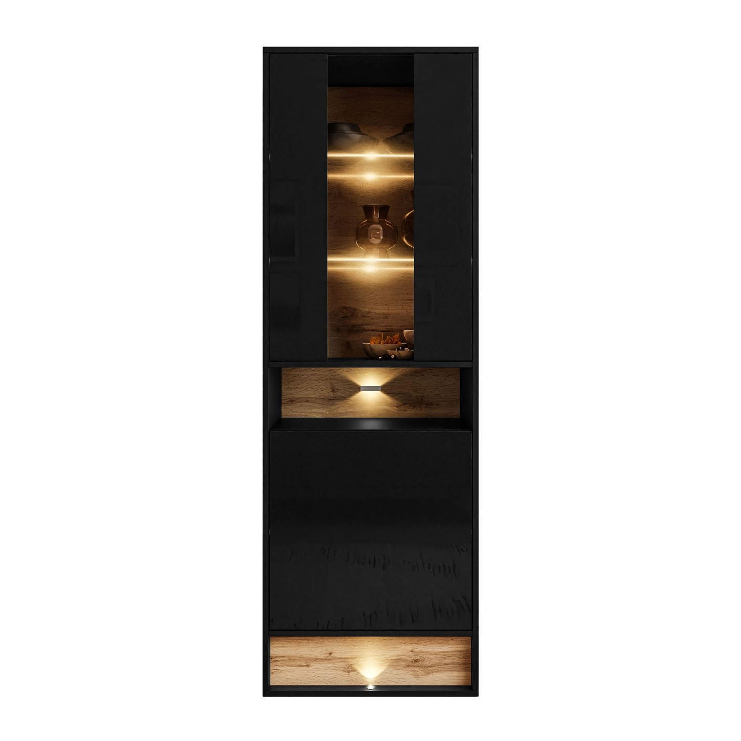 VITRINE VILLA II mit Wotan Eicheneinsatz - Eiche Wotan/Schwarz, Holzwerkstoff (60/180/40cm) - Lookway