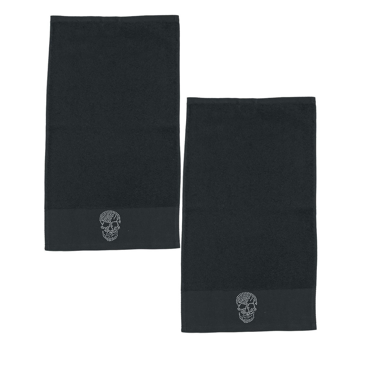 GÄSTEHANDTÜCHER Black Line Stone Skull schwarz 2er Set - Schwarz, Textil (30/50cm) - done