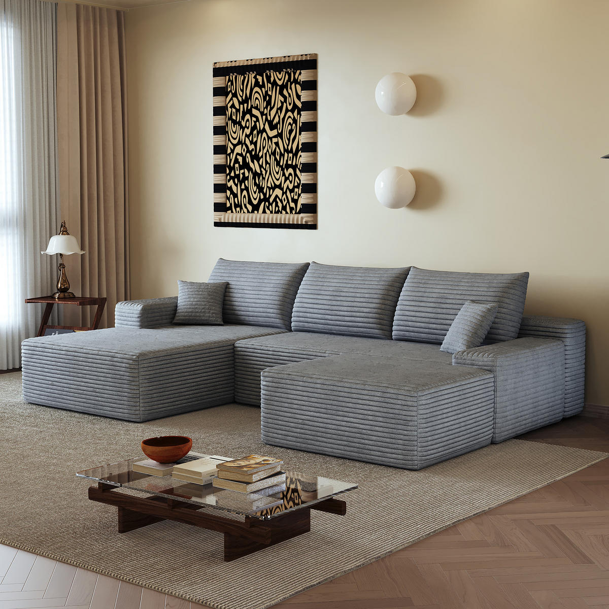 WOHNLANDSCHAFT DE-34857 U-Form 2-Sitzer Chaiselongue links Grau - Grau, Textil (175/83/270cm) - ComfortXL