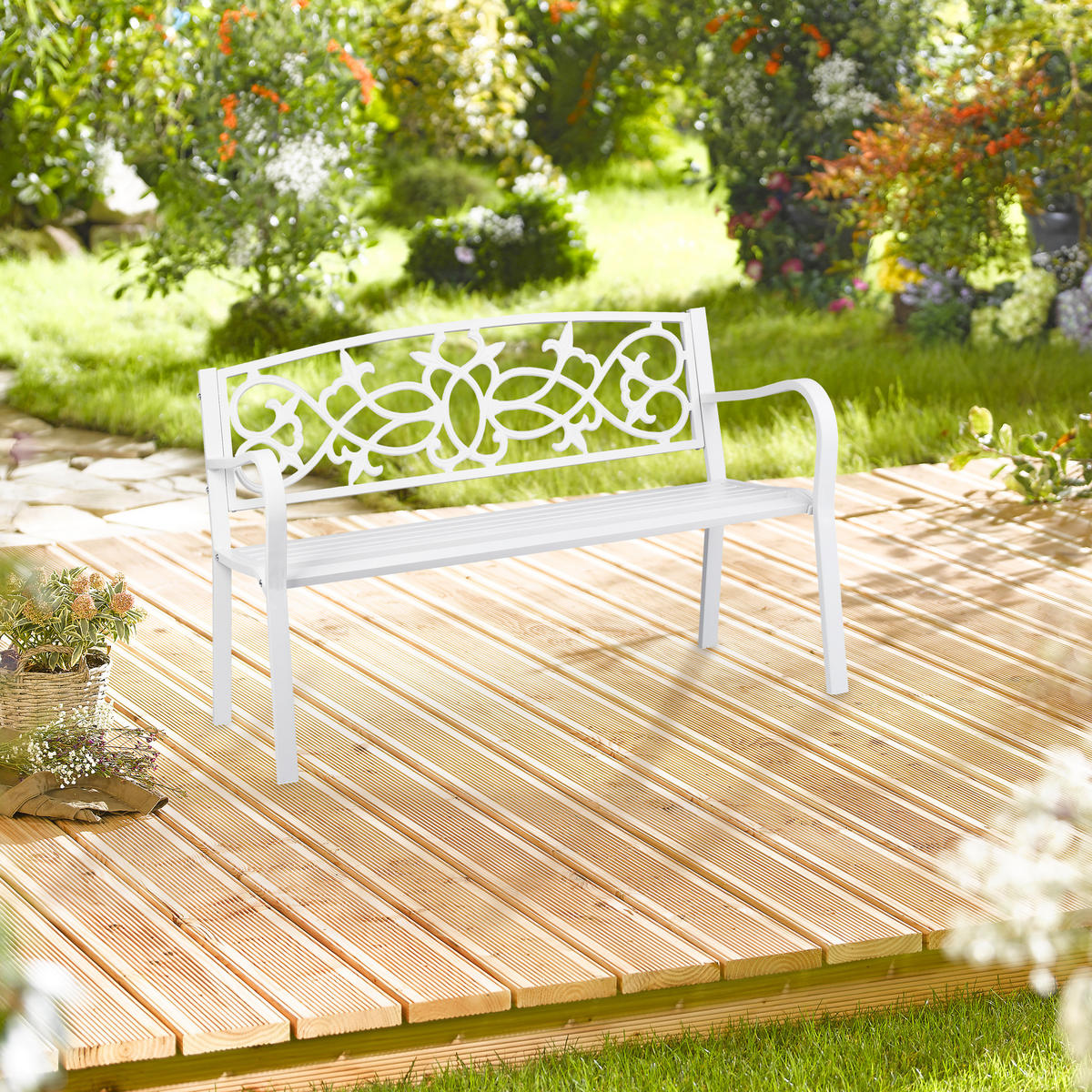 GARTENBANK - Weiß, Metall (124.5/78/58cm) - Relaxdays