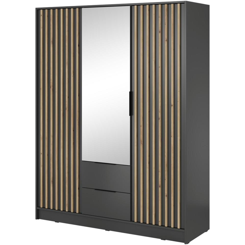 DREHTÜRENSCHRANK Kelly 155/200/51 3-türig graphit mit Spiegel - Graphitfarben/Schwarz, Holzwerkstoff/Kunststoff (155/200/51cm) - Beautysofa