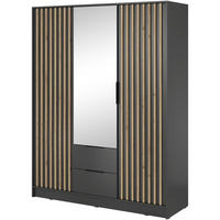 DREHTÜRENSCHRANK Kelly 155/200/51 3-türig graphit mit Spiegel - Graphitfarben/Schwarz, Holzwerkstoff/Kunststoff (155/200/51cm) - Beautysofa