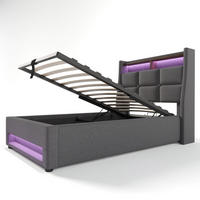 POLSTERBETT 90/200 cm mit LED-Beleuchtung, USB-Anschluss, Bettkasten und Leinenbezug, und Matratze，Grau/Hellbeige - Grau, Textil - Redom