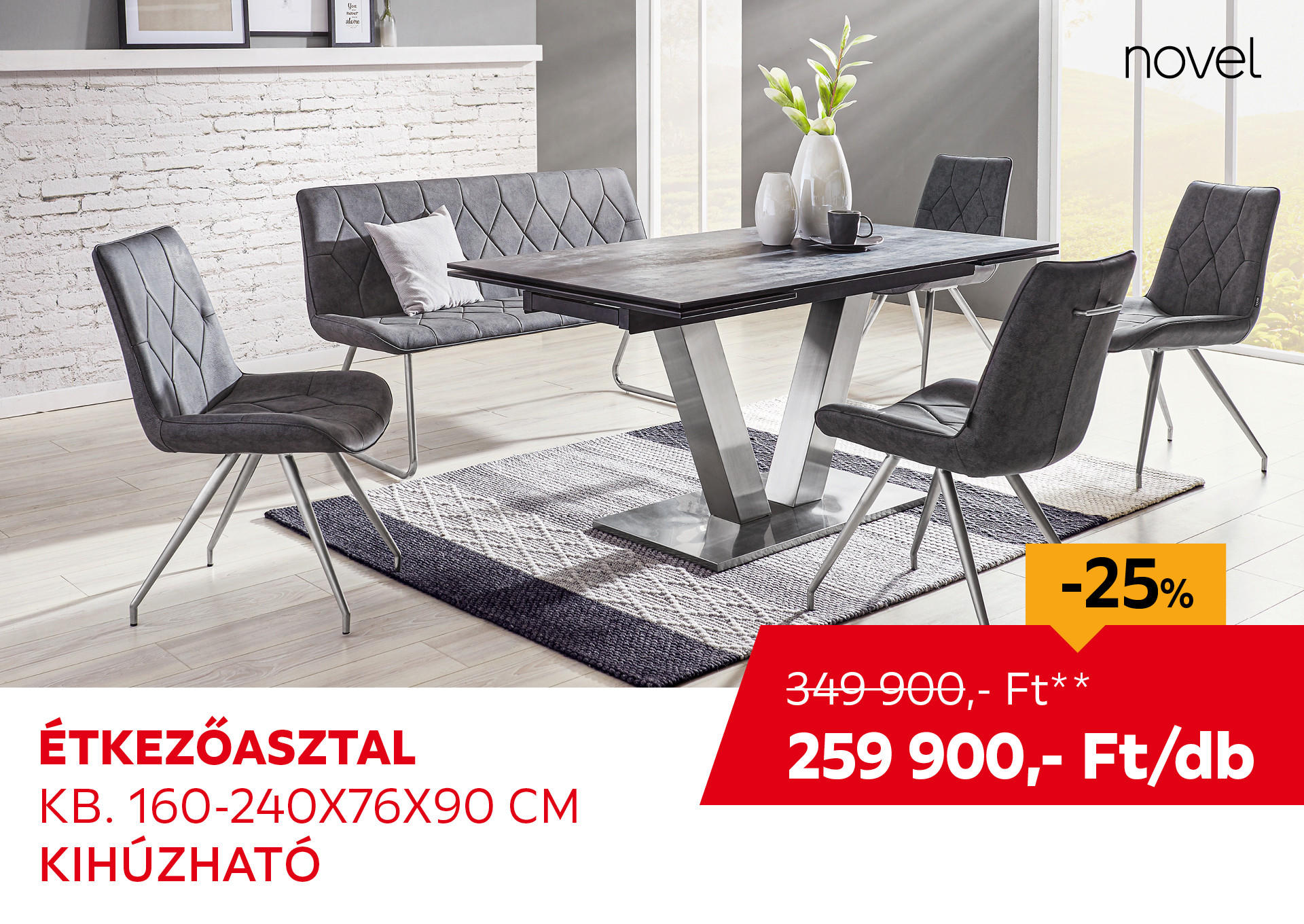 ÉTKEZŐASZTAL kb. 160-240x76x90 cm Kiemelt termék 349900 Ft.- helyett 259900 Ft.-