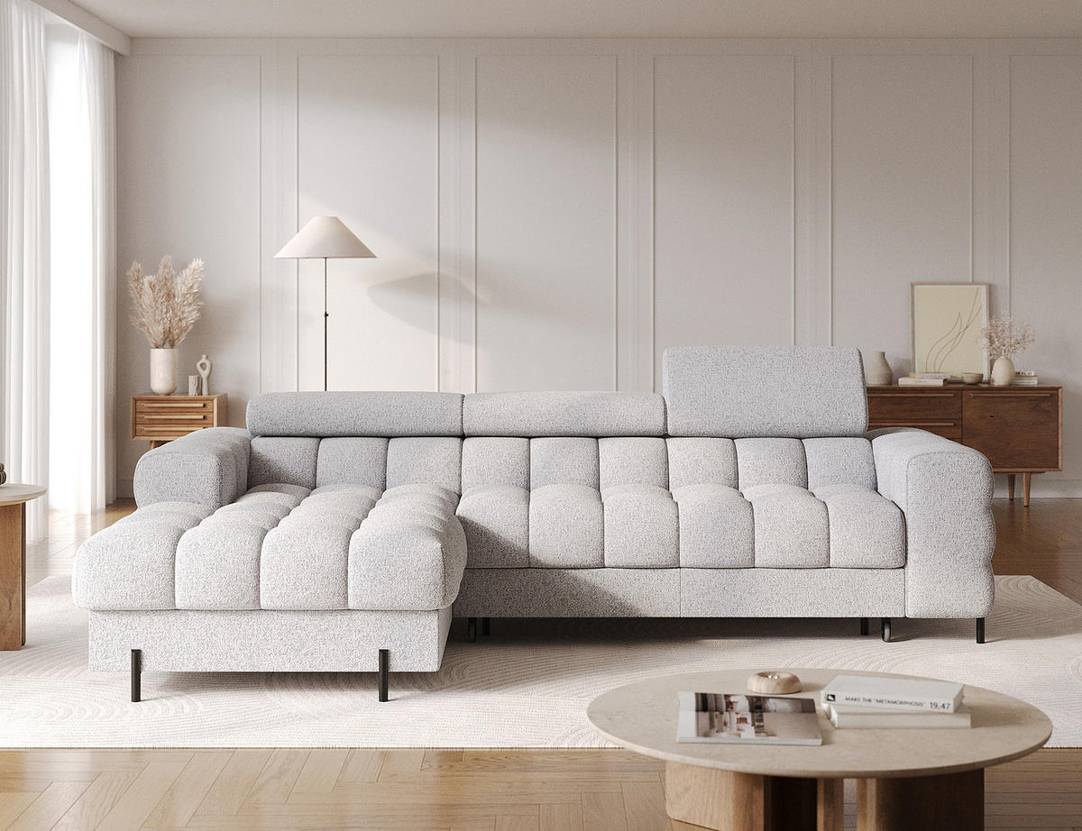ECKSOFA FELRO mit Schlaffunktion, Bettkasten & verstellbaren Kopfstützen – Modernes Premium-Ecksofa in L-Form - Grau, Kunststoff (285/181cm) - Wohnideebilder