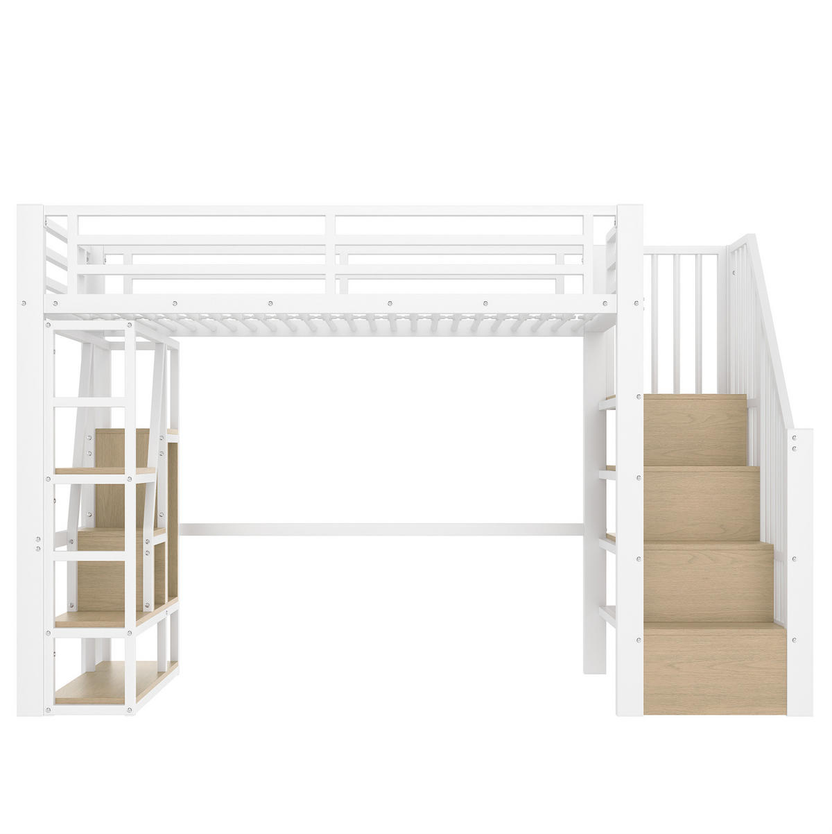 HOCHBETT aus Metall und MDF 90x200 cm in Weiß mit LED & Stauraum - Weiß, Metall (90/200cm) - Modfu