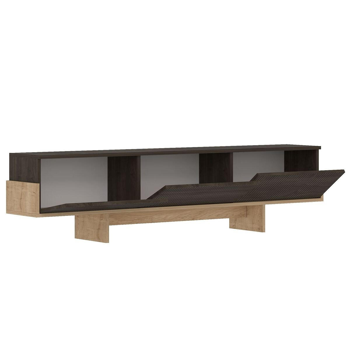 TV-MÖBEL mit 3 abklappbaren Türen gestreift 30/180/44,6 cm - Walnussfarben, Holzwerkstoff (30/44.6/180cm) - Calicosy