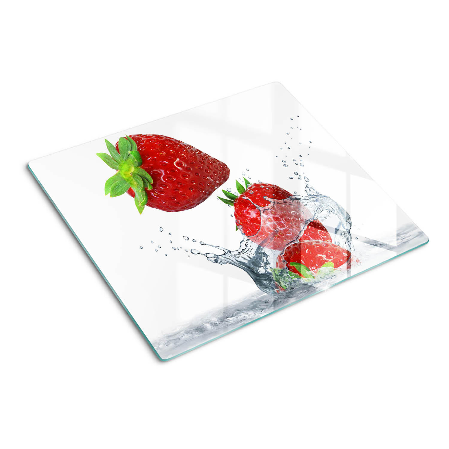 GLASPLATTE 60x52 cm Erdbeeren und Wasser - Rot, Glas (60/0.4/52cm) - TULUP
