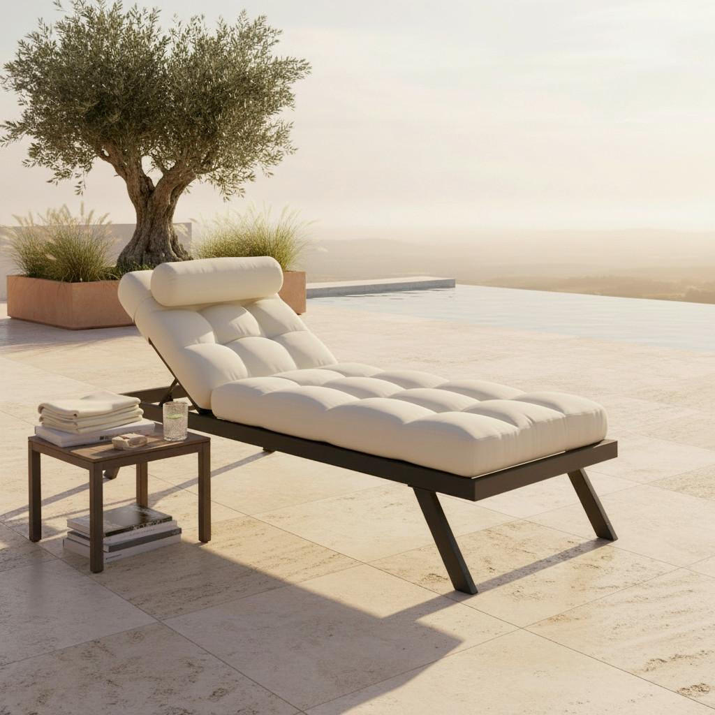 GARTENLIEGE Avola Creme Outdoorstoff/Metall +Abdeckung - Weiß, Metall (199/31/68cm) - Bessagi Garden