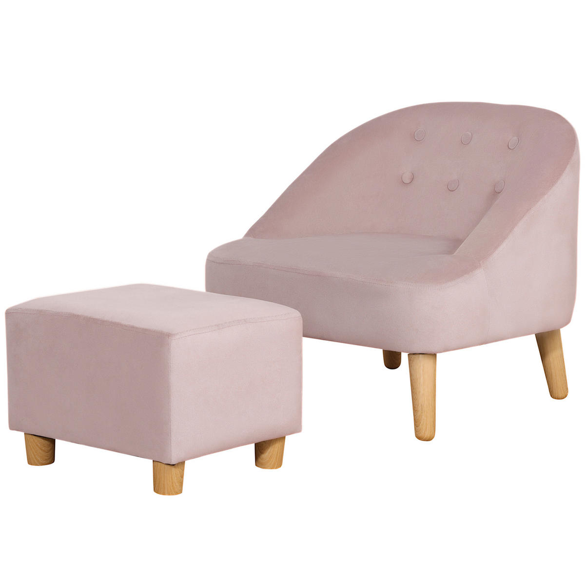 KINDERSESSEL MIT OTTOMARE DE-10511 2-teiliges Set, Samtoptik Rosa - Pink, Metall (51/50/51cm) - ComfortXL