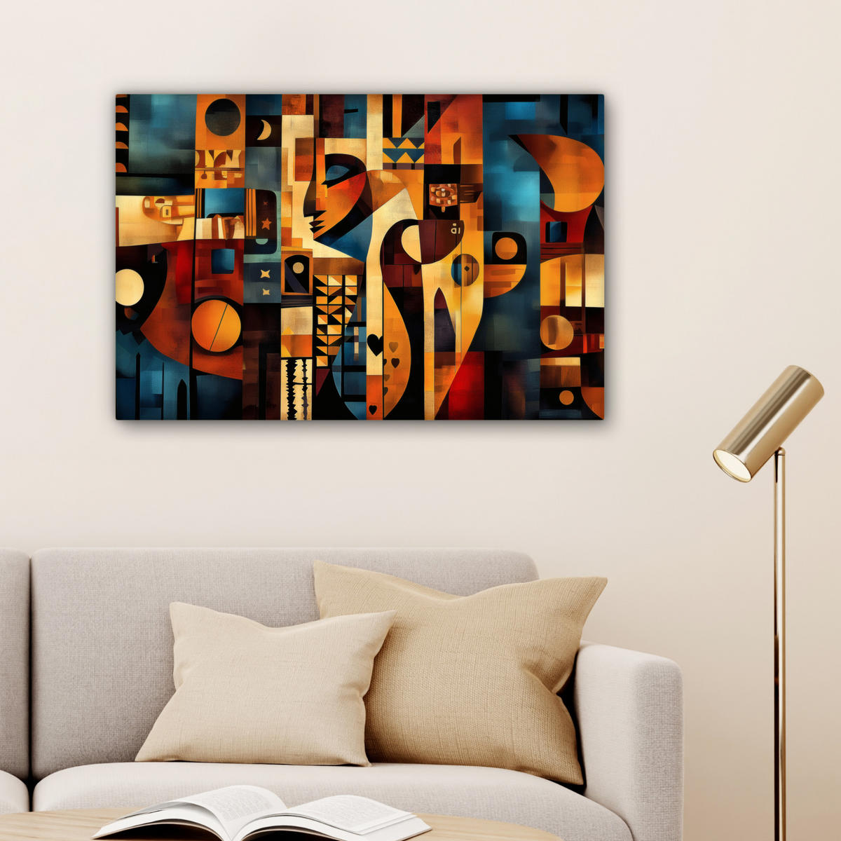 LEINWANDBILD Figuren - Abstrakt - Symbole Gemälde 60x40 cm - Terracotta, Textil (60/40cm) - MuchoWow