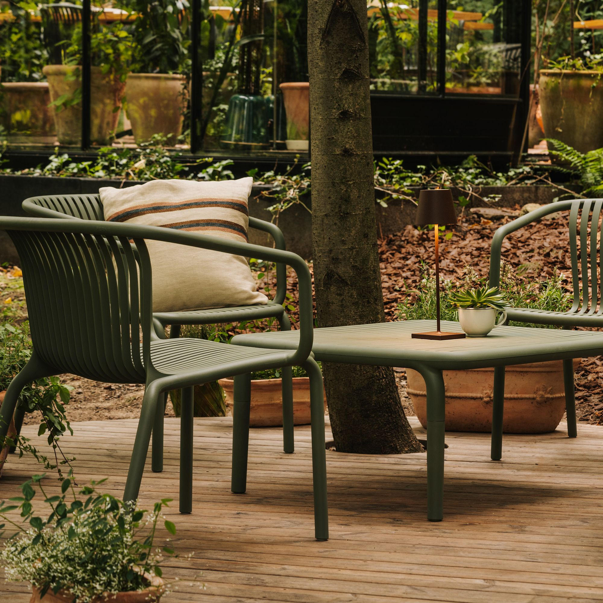 GARTEN ESSGRUPPE FICCARI, Gartenmöbel-Set 5-tlg, Olive - Olivgrün, Kunststoff - KONSIMO®