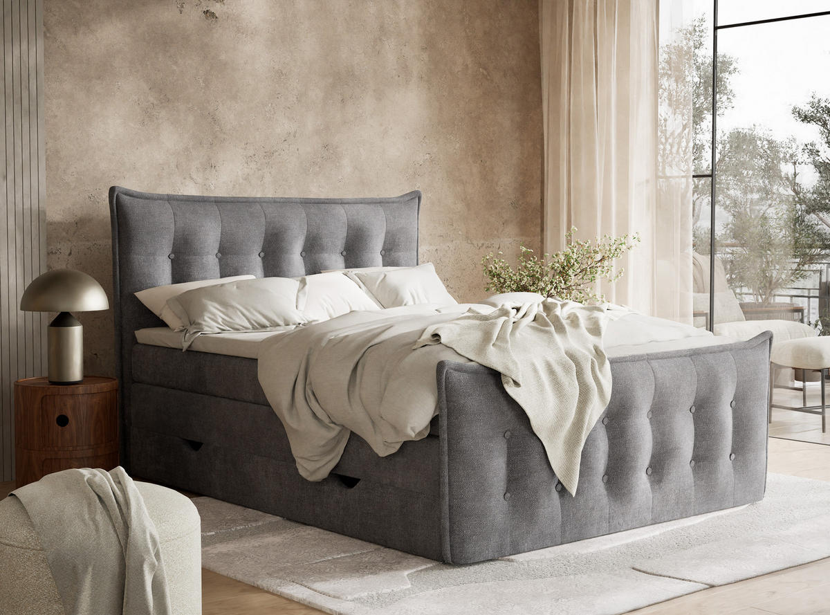 BOXSPRINGBETT Fatu 140/200 cm, in Grau, Bettkasten, Matratze, Topper - Schwarz/Grau, Holz/Holzwerkstoff (140/200cm) - Maison de Reve