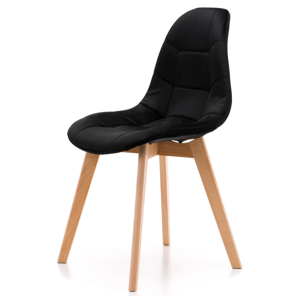 STUHL VEGAS im skandinavischen Stil - schwarz - Samt Velours - Schwarz/Naturfarben, Holz/Kunststoff (47/86/42cm) - NEW HOME