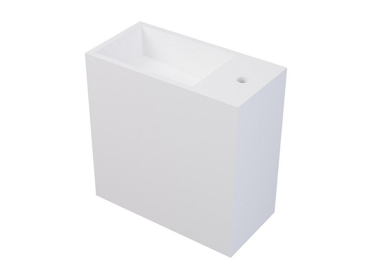 HANDWASCHBECKEN hängend mit Ablagefach - Solid Surface - Armaturen rechts - Weiß - 40 cm - PUMORI - Weiß, Stein (40/40/20cm) - Vente-Unique