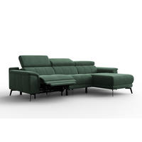 ECKSOFA FIERO 4-Sitzer RECHTS, Grüner Veloursstoff - Schwarz/Grün, Holz/Textil (288/170cm) - Courtois Laville