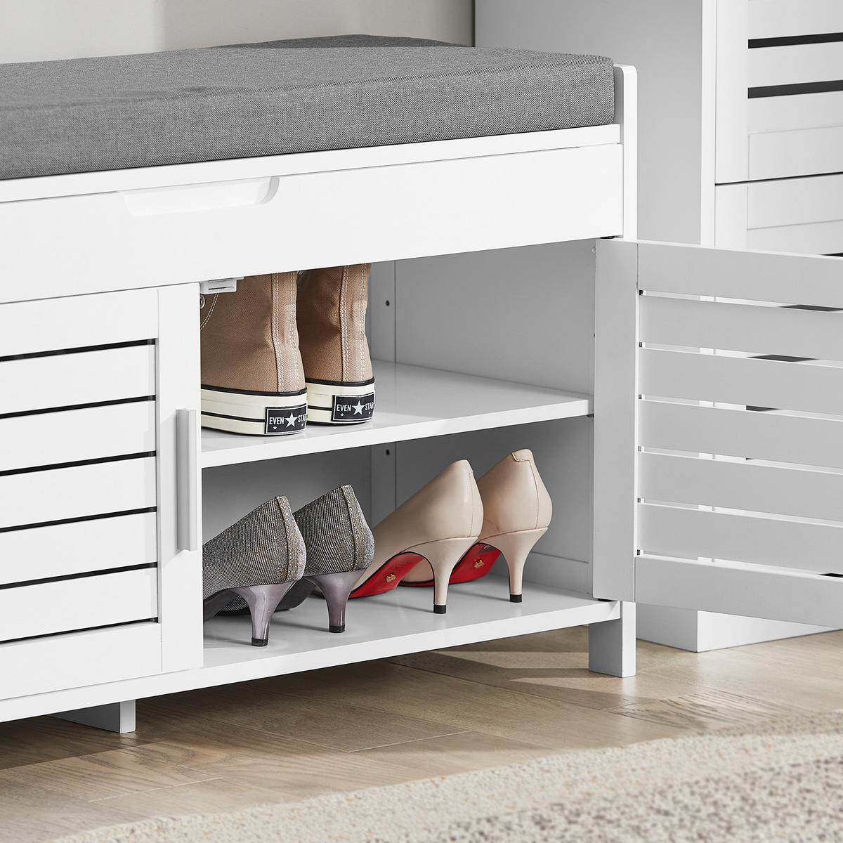 SCHUHBANK Weiß - Weiß, Holzwerkstoff (90/50/33cm) - SoBuy