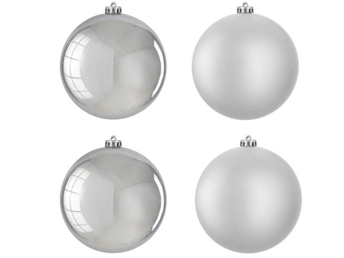 WEIHNACHTSKUGELN 4er-Set silber verschiedene Designs, 10 cm - Silberfarben, Kunststoff (10/20/20cm) - LAALU