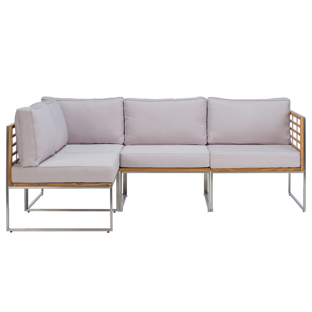 LOUNGESET - 6-teilig - Webstoff / Teak massiv - Hellgrau, Holz/Textil - home24