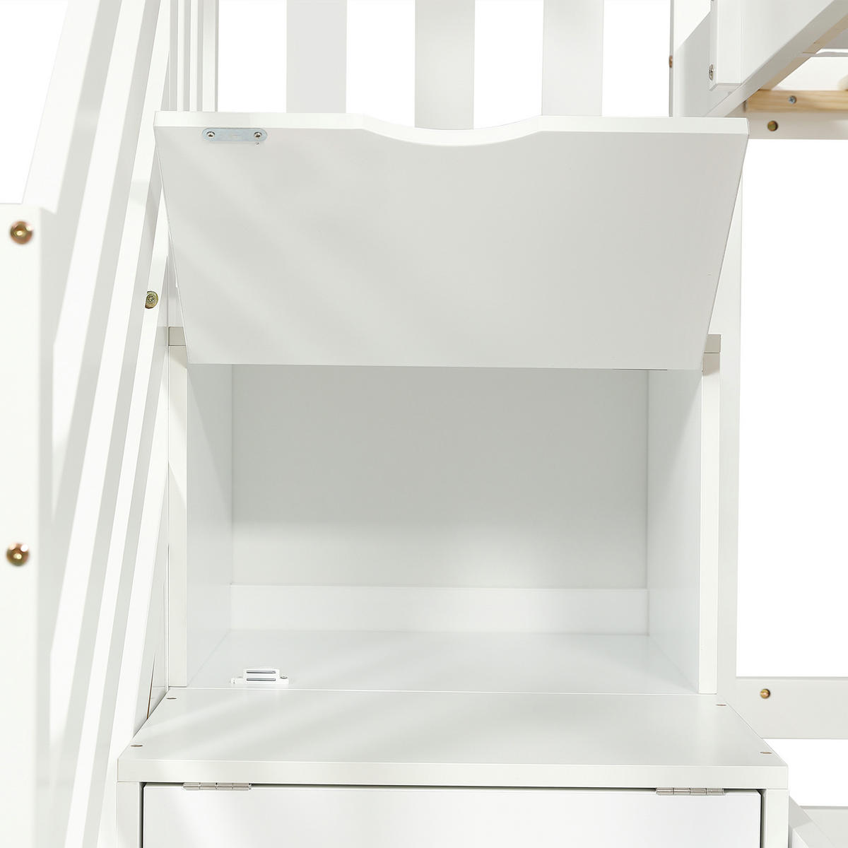 ETAGENBETT 90/200 cm & 90/200 cm in Weiß & Natur mit 4 Schubladen, Treppe und Fenster im Hausdesign - Weiß/Naturfarben, Holzwerkstoff (90/200cm) - STILVORA