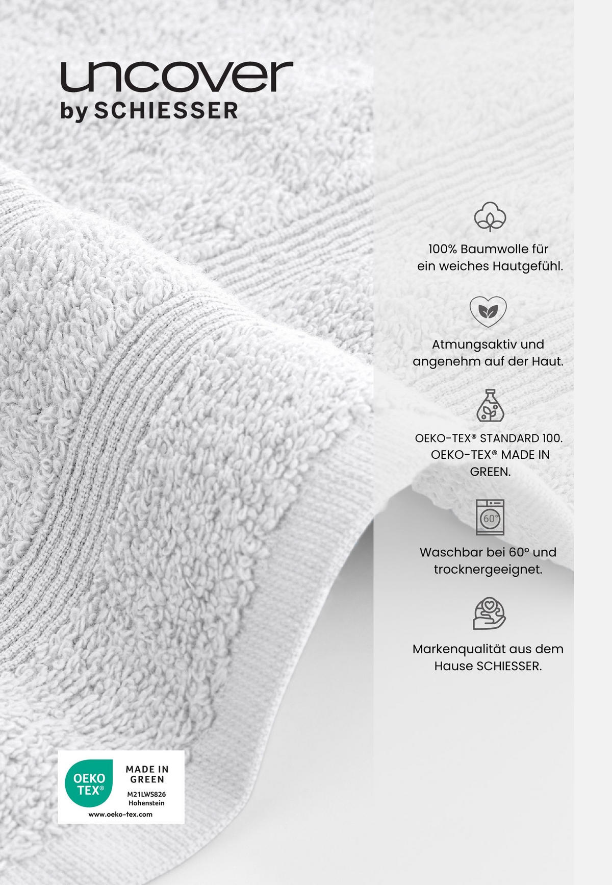 DUSCHTUCHSET Brooklyn - 2-teilig - 70x140 cm - Weiß - Weiß, Textil (70/140cm) - Uncover by Schiesser