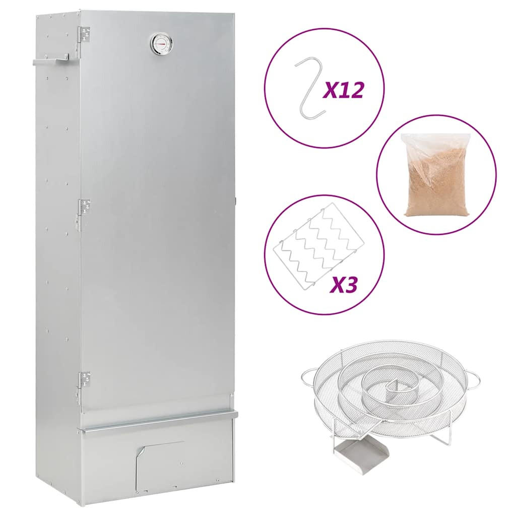 RÄUCHEROFEN Mit Kaltrauchgenerator Verzinkter Stahl - Silberfarben, Metall (44.5/110/29cm) - vidaXL
