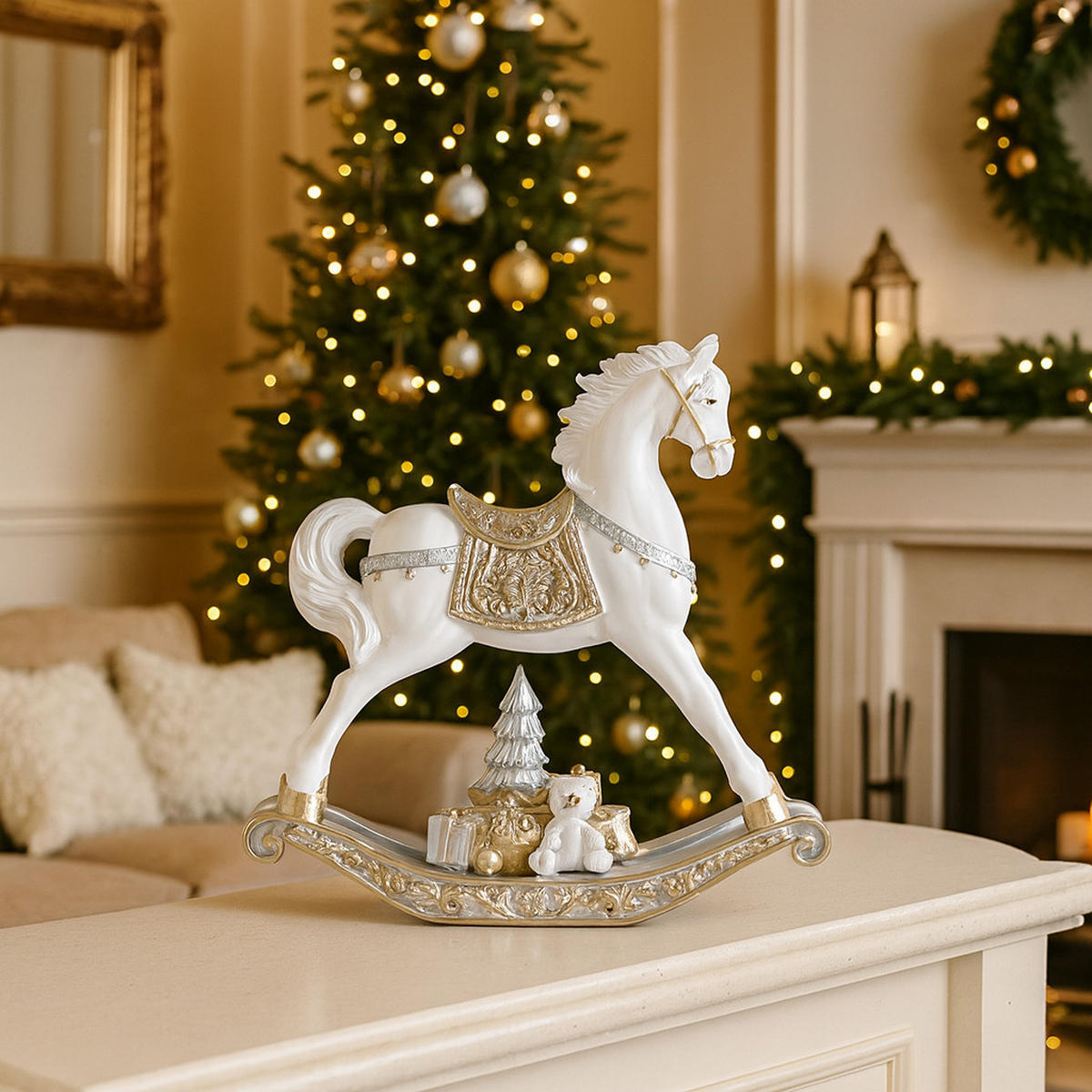 DEKOFIGUR Jollyride, Gold, 22 x 5.5 x 22.5 cm, Dekorative Weihnachtsdeko - Goldfarben, Kunststoff (5.5/22/22.5cm) - home&you