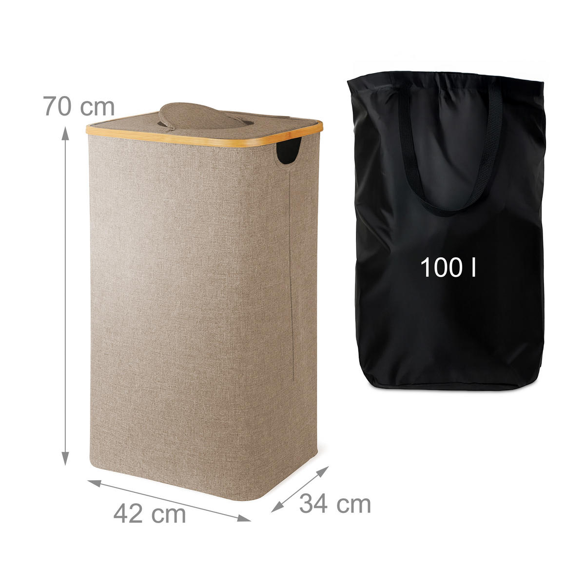 PFANDFLASCHEN-SAMMELBEHÄLTER - Beige, Holz/Textil (42/70/34cm) - Relaxdays
