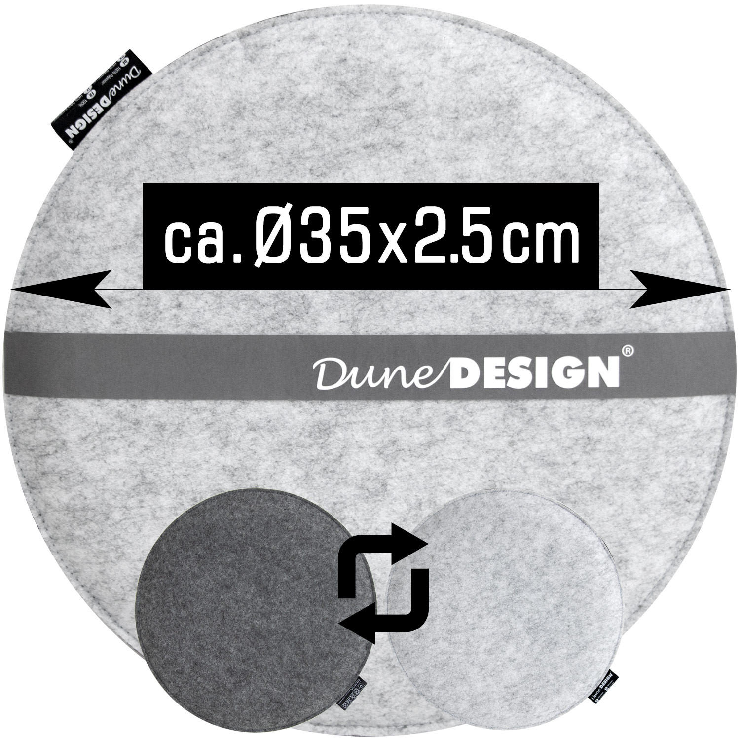 FILZ-SITZKISSEN zum Wenden, 2er Set, Ø 35/2,5 cm, Grau - Grau, Kunststoff (35cm) - Dunedesign