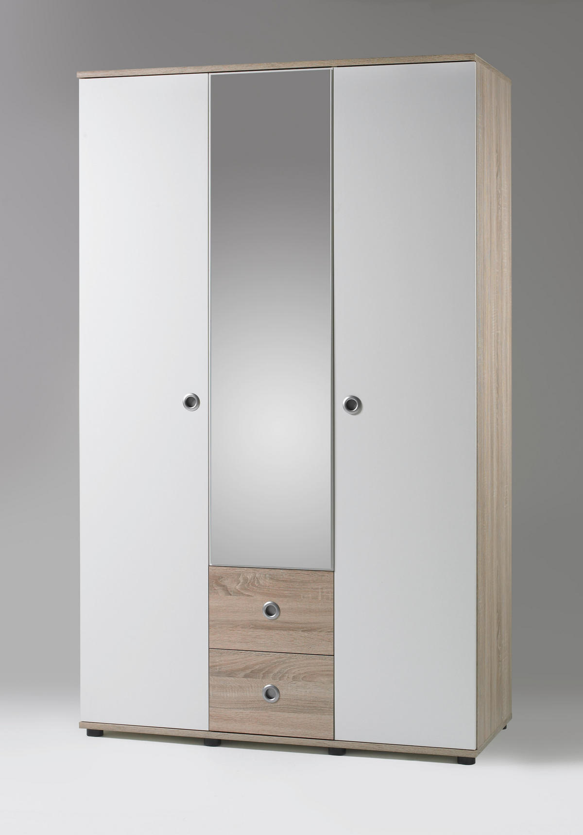JUGENDZIMMER Wiki in Eiche Sonoma und Weiß 4 teilig mit Drehtürenkleiderschrank - Braun, Holzwerkstoff (120/200/80cm)