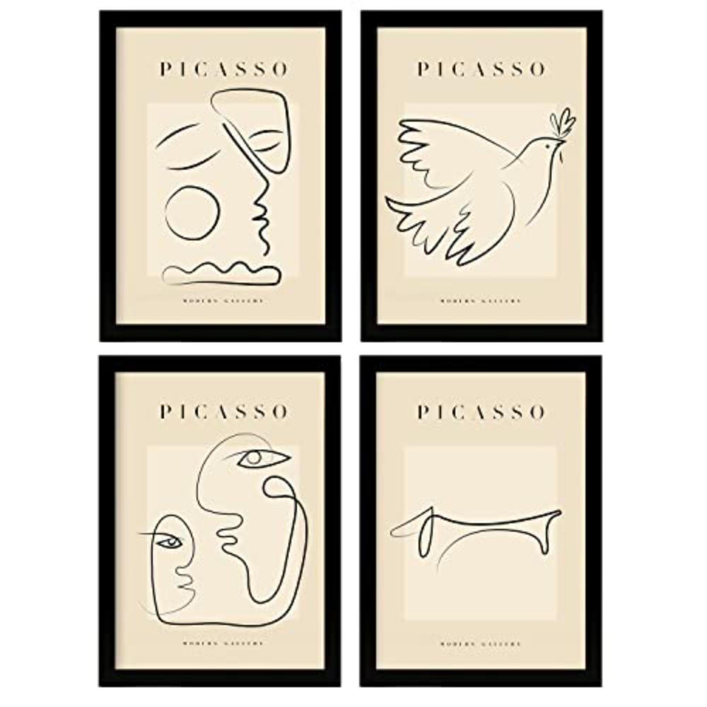 POSTER Set mit 4 Picasso Sammlung von Linienfrieden Ästhetische A4 Rahmenlos - Klar, Papier (29.7/3cm) - Nacnic