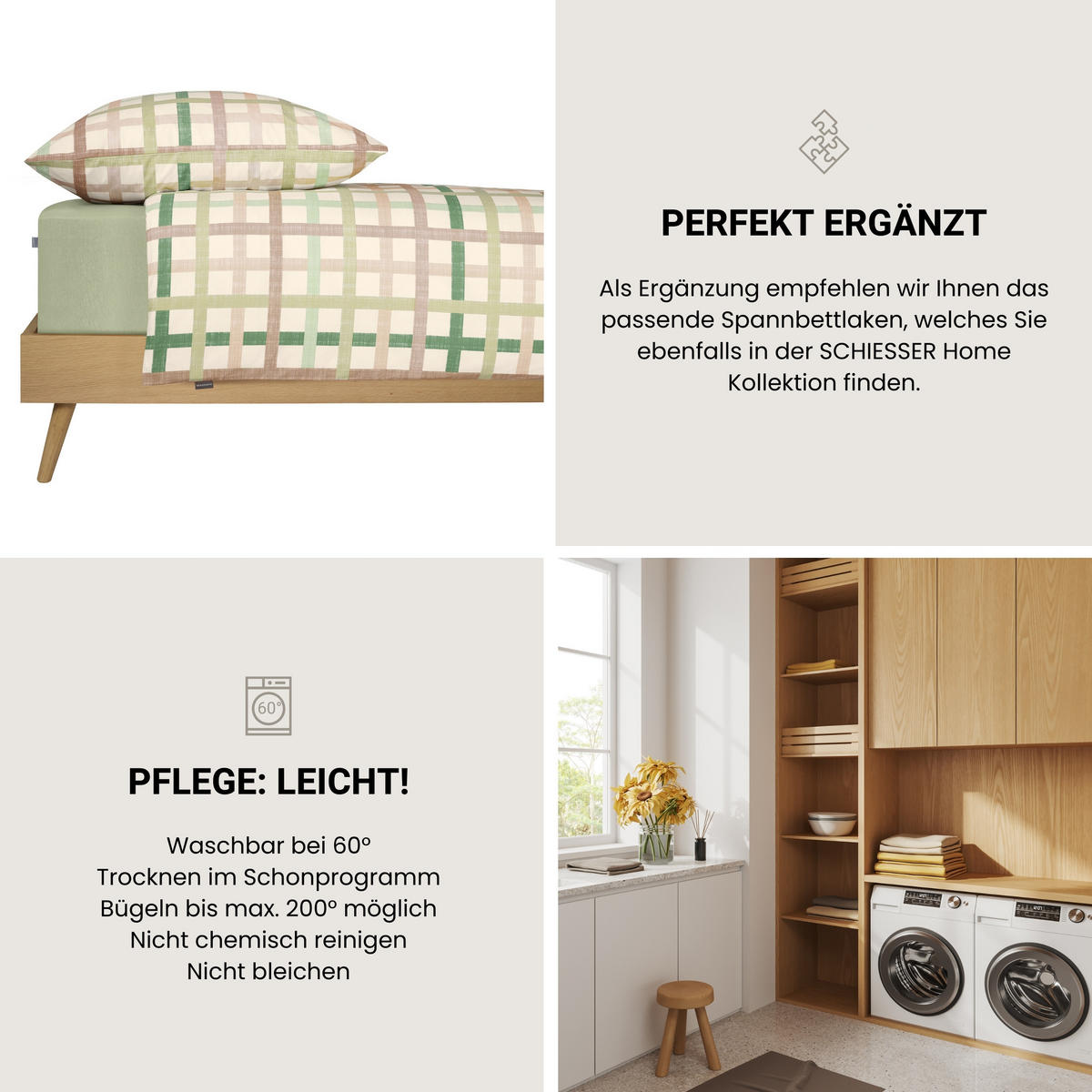 BETTWÄSCHESET Luiza - Renforcé - 2-teilig - 155 x 220 cm - Grün - Grün, Textil (155/220cm) - SCHIESSER