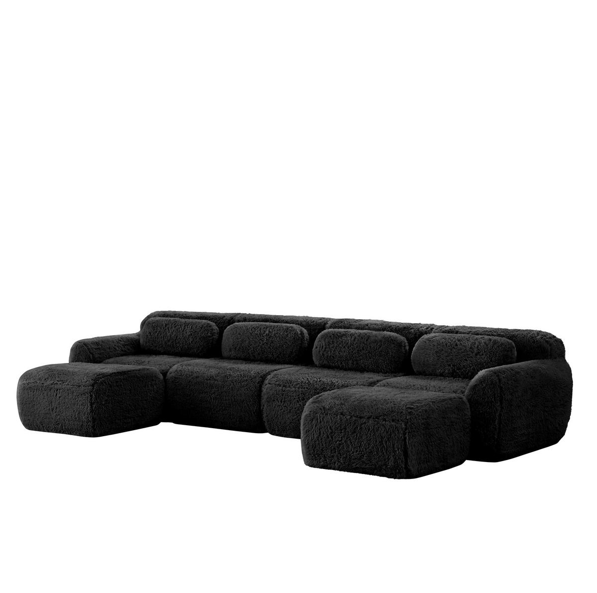 ECKSOFA 378/179/73 cm schwarz aus Plüsch frei kombinierbar ohne Montage - Schwarz, Textil (179/378cm) - OKWISH