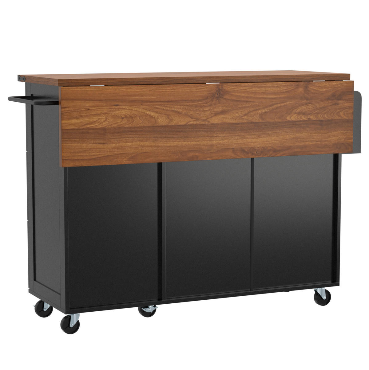 KÜCHENINSEL mit klappbarer Arbeitsplatte & Rollen, 140/45/73/92,5 cm, Schwarz - Schwarz, Holzwerkstoff (140/92.5/45cm) - Redom