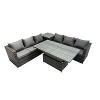 LOUNGESOFA SET mit Stuhl Polyrattan 6-Sitzer - Dunkelgrau/Grau, Glas/Kunststoff - Fimous