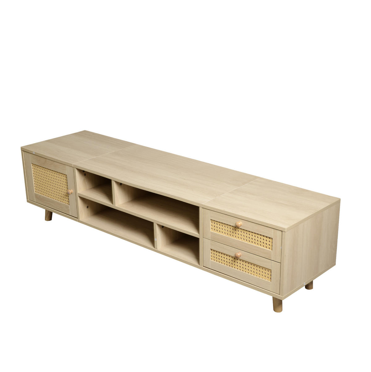 TV-LOWBOARD aus Spanplatte und Rattan 160x39x40,5 cm Eiche mit 2 Schubladen und Kabelführung - Naturfarben, Holzwerkstoff (160/40/39cm) - IVMEU