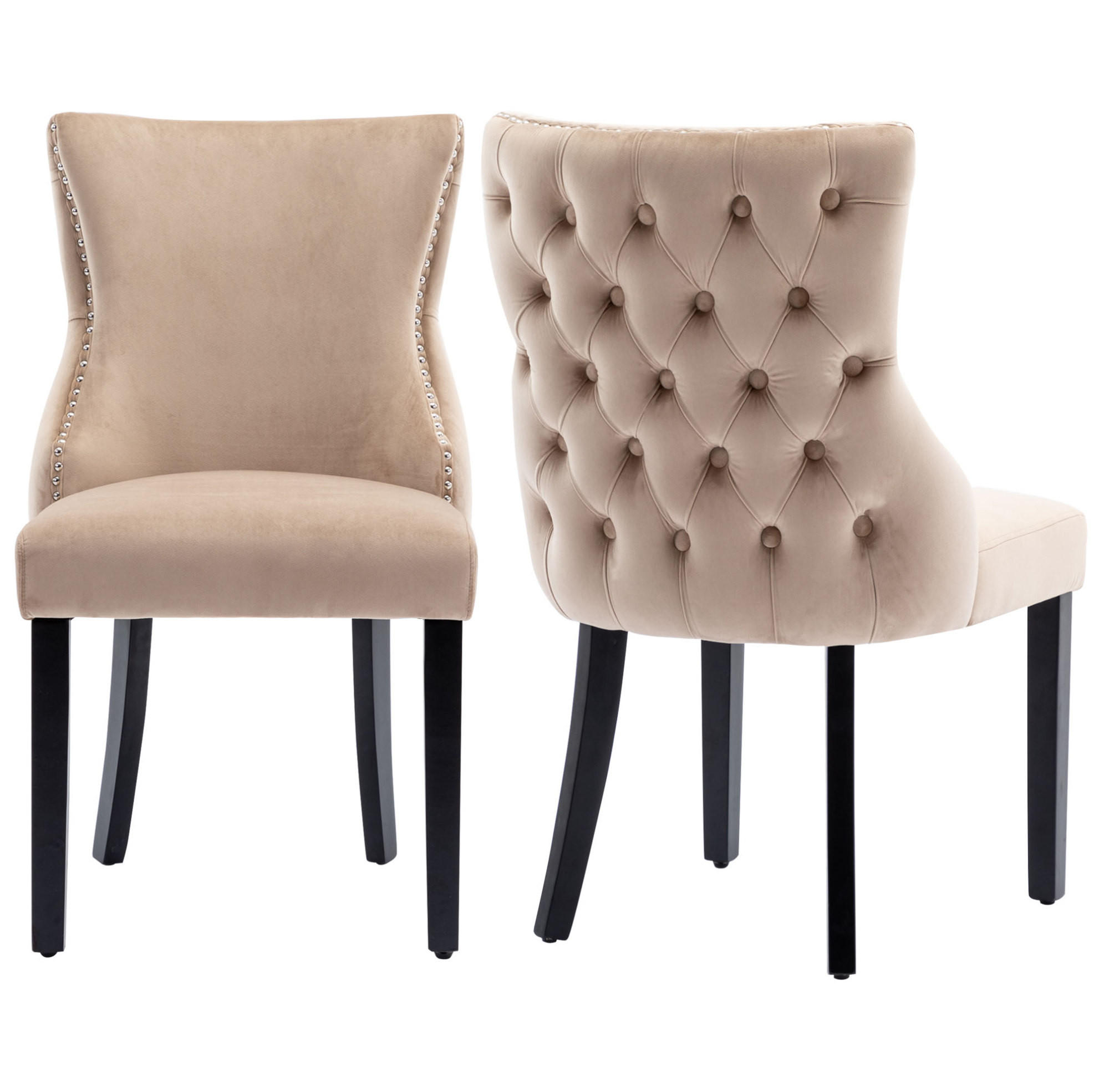 STUHL Esszimmer mit Rückenlehne 50 x 41 x 91 cm Samt Beige 2er-Set - Beige, Metall (41/91/50cm) - Meubliv