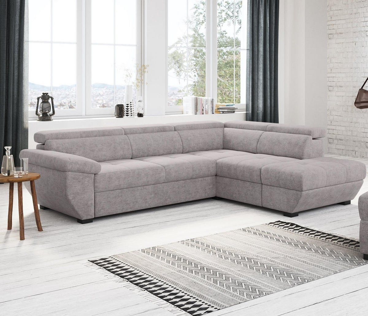ECKSOFA mit Schlaffunktion und Bettkasten, verstellbare Kopflehnen - Schwarz/Grau, Kunststoff/Textil (224/262cm) - Cotta