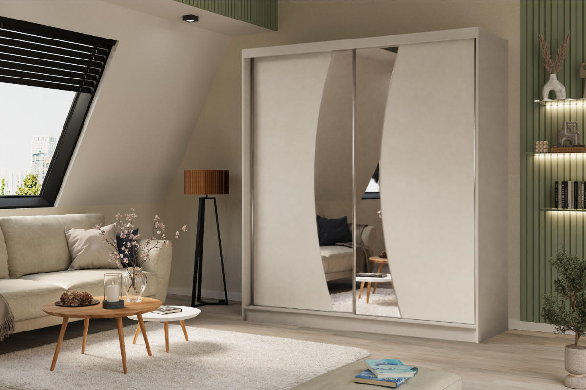 SCHWEBETÜRENSCHRANK Vex 200 cm mit Spiegel, 2-türig, kaschmir - Kaschmir, Kunststoff (200/216/61cm) - Margaret Hadas24