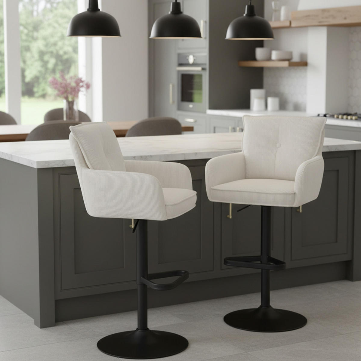 BARHOCKER Nova 2er-Set - Creme/Schwarz, Textil/Metall (55/100/58cm) - DUBI Möbel