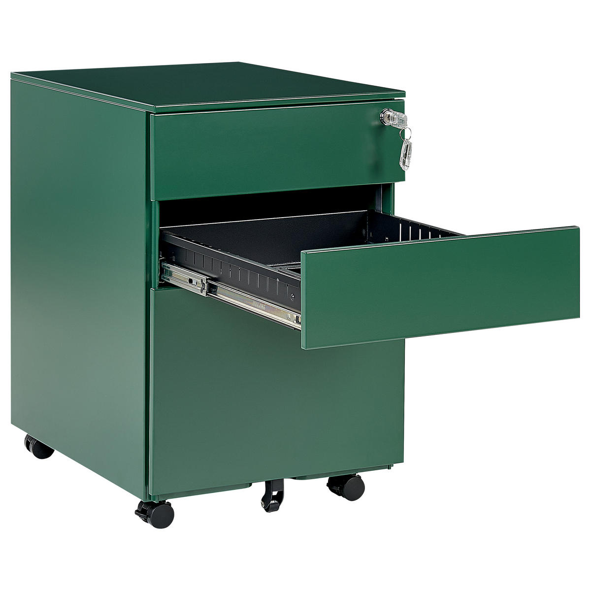 AKTENSCHRANK Metall grün 3 Schubladen mit Rollen Cami - Grün, Metall (39/60/50cm) - Beliani