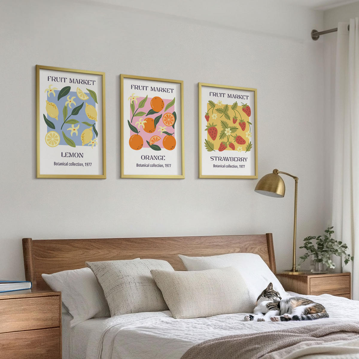BILDER SET 3er Set - 40x60 cm Goldrahmen - Fruchtposter Zitronen Erdbeeren - Goldfarben, Kunststoff (40/60cm) - TULUP