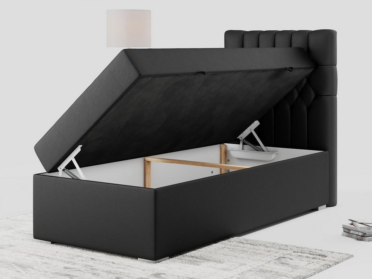 BOXBETT PERA 90/200 Schwarz Kunstleder - H3 - Rechts Seite - Schwarz, Holz/Textil (90/200cm) - MKS