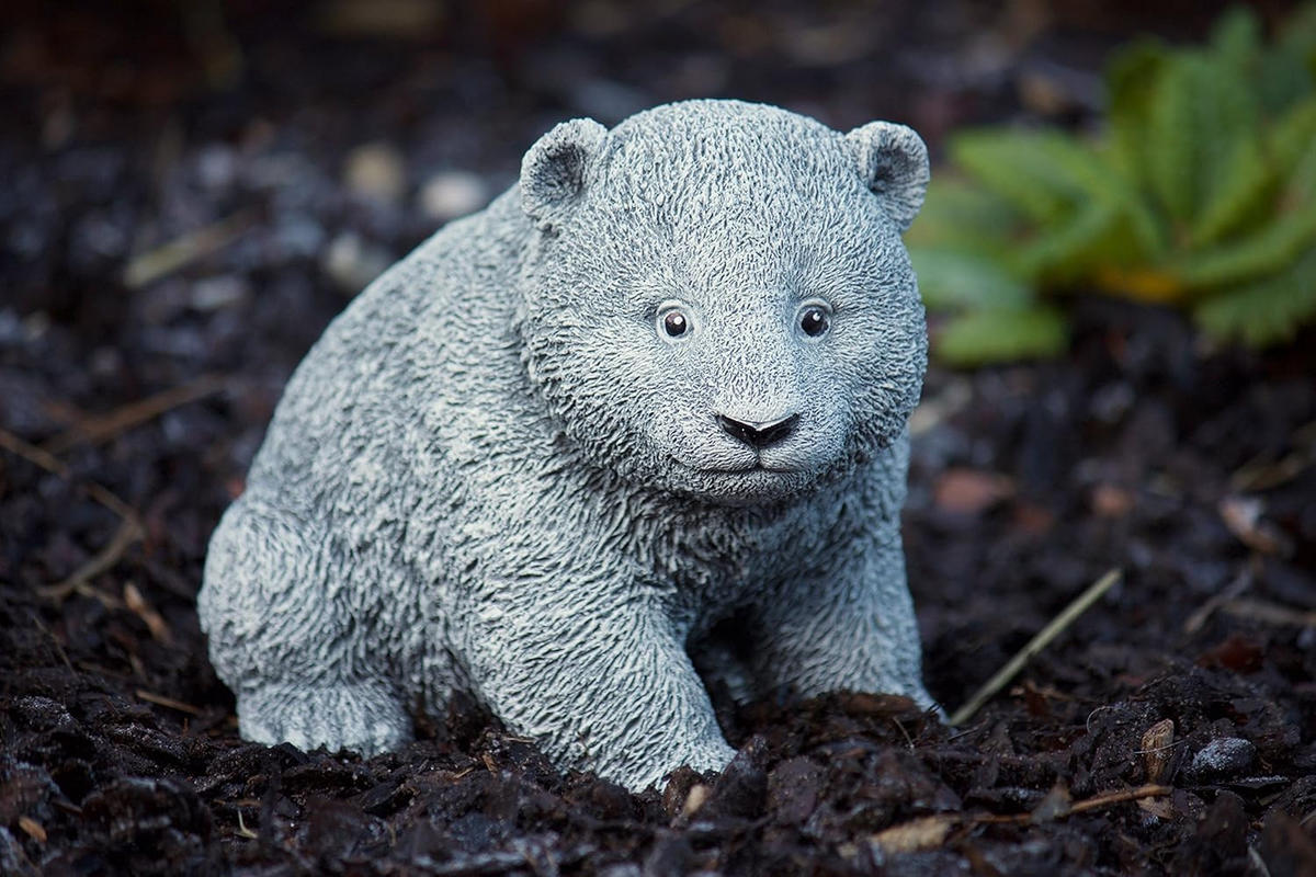 STEINFIGUR Kleiner Bär Bärchen Panda, Frostfest, massiver Steinguss - Grau, Stein (10/12/14cm) - stoneandstyle