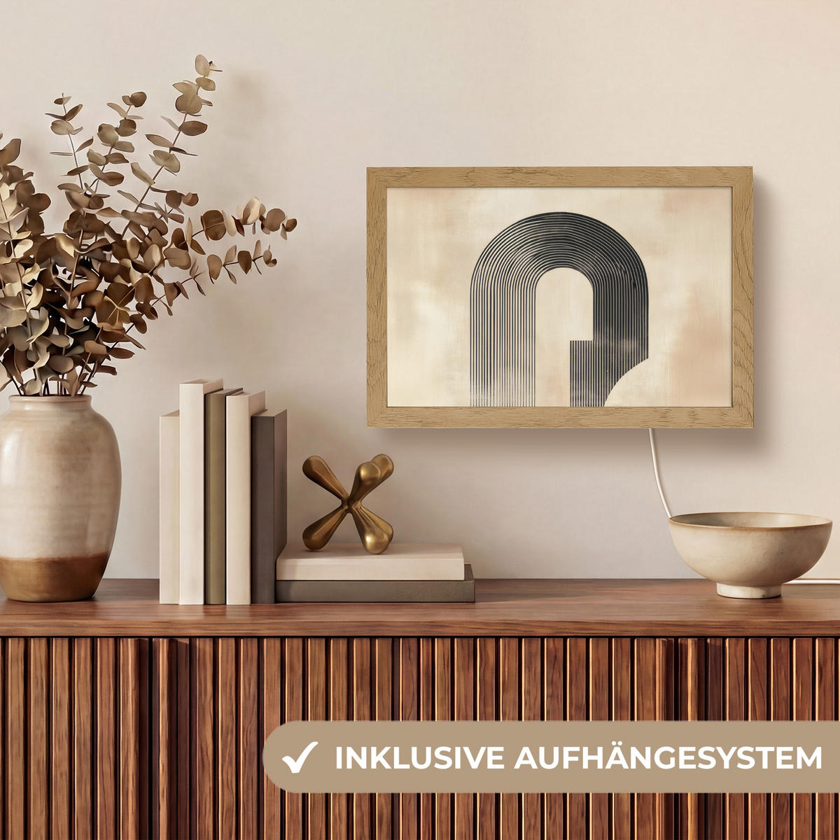 NÁSTĚNNÁ LAMPA Luk - Pruhy - Minimalistický - Černý 30x20 cm - béžová, kompozitní dřevo (30/20/8cm) - OnlyWow