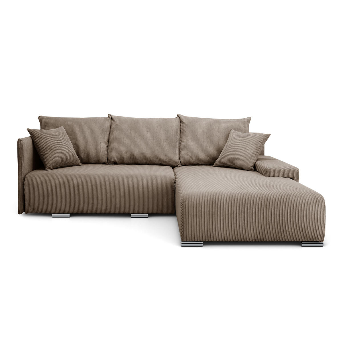 ECKSOFA Lauren L- Form 246 x 188 cm, 4 Sitzer, Bettzeugablage, Sofa, Eckcouch, Cord, rechte Seite, hellbraun - Hellbraun, Kunststoff (246/188cm) - Margaret Hadas24